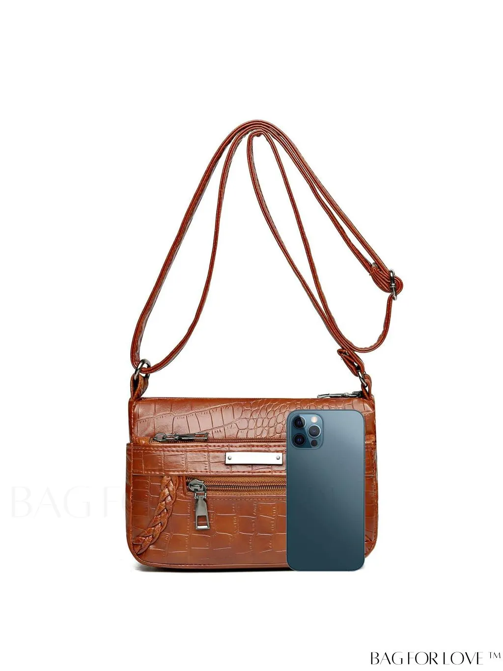 BagForLove - Compact Crocodile Patterned Zipper Crossbody Bag in Sophisticated PU Leather