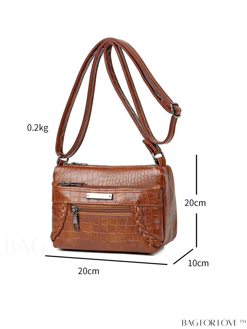 BagForLove - Compact Crocodile Patterned Zipper Crossbody Bag in Sophisticated PU Leather