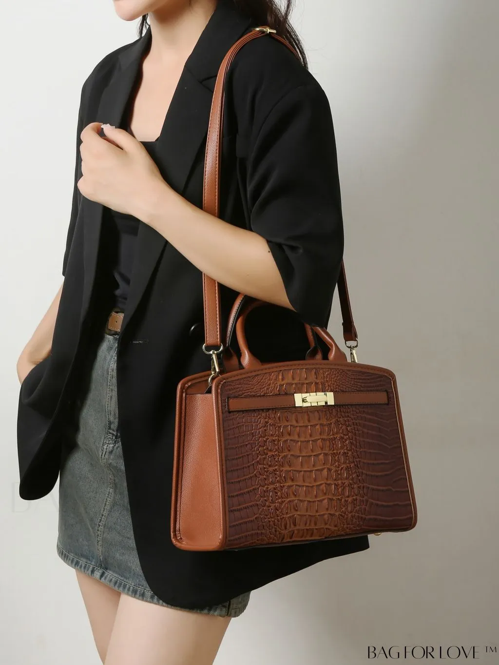 BagForLove - Stylish Crocodile Patterned PU Leather Tote Bag for Women with Large Capacity