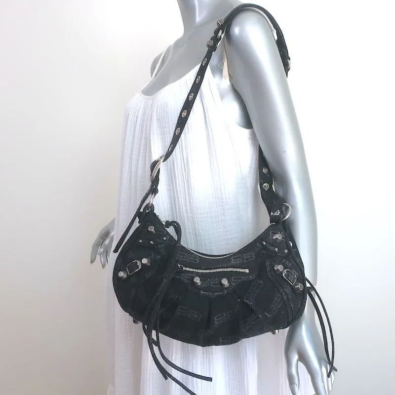 Balenciaga Le Cagole Small Shoulder Bag Black BB Monogram Denim