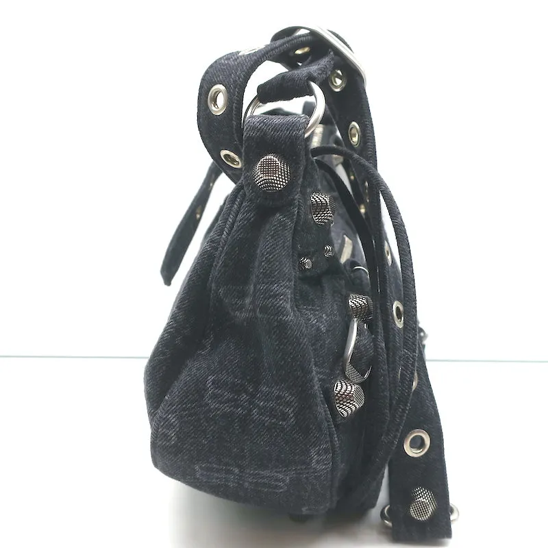 Balenciaga Le Cagole Small Shoulder Bag Black BB Monogram Denim