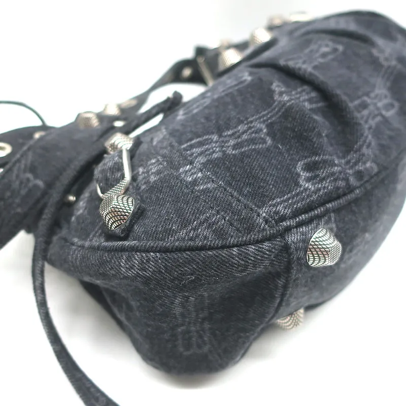 Balenciaga Le Cagole Small Shoulder Bag Black BB Monogram Denim