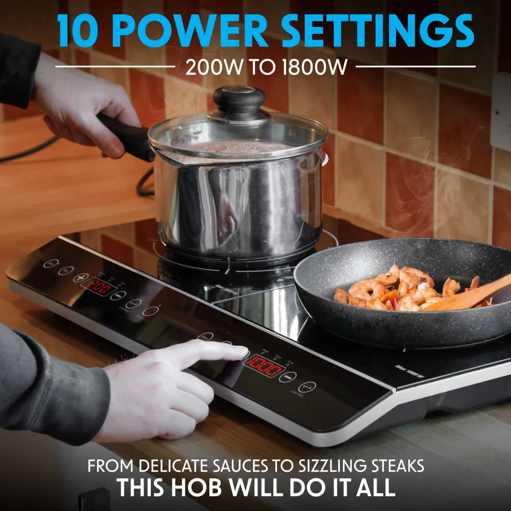Baridi Portable Induction Hob with 2 Cooking Zones 60cm - Black - B