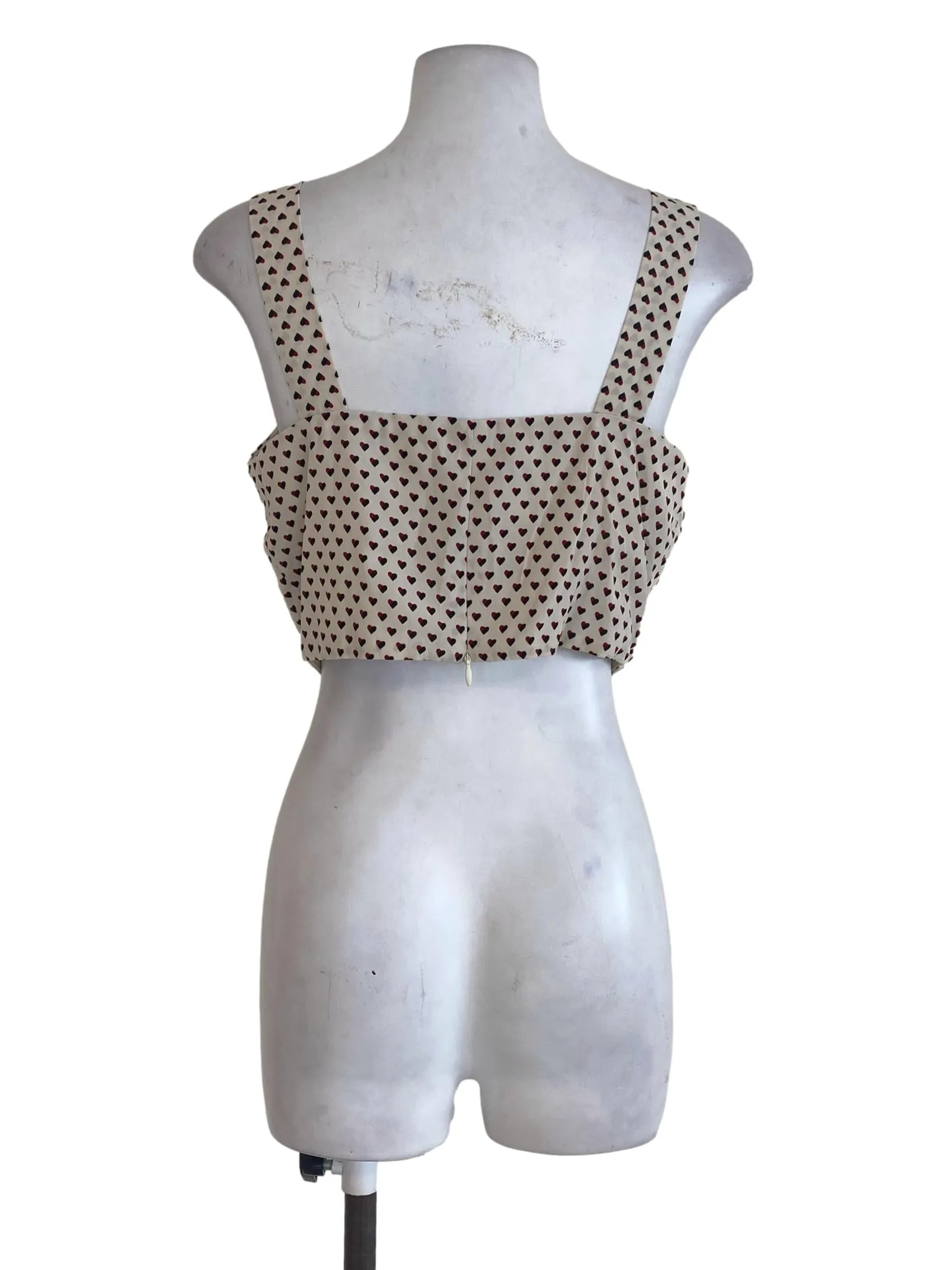 Beige Heart Patterned Crop Top