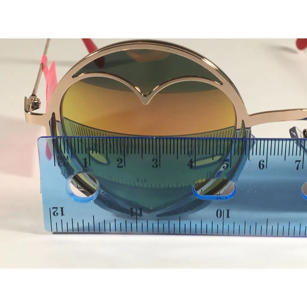 Betsey Johnson BJ465139 Round Heart Sunglasses Yellow Green Coral Flash Gold Red 55