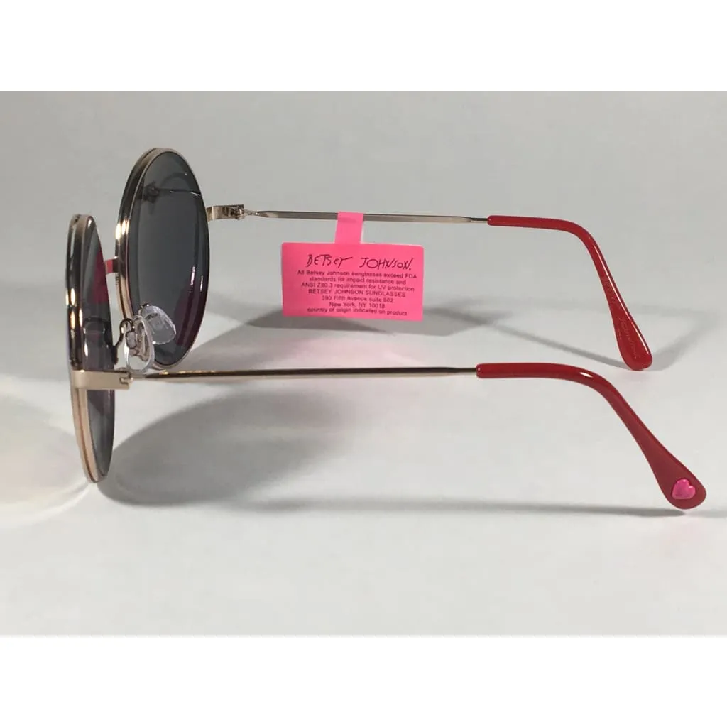 Betsey Johnson BJ465139 Round Heart Sunglasses Yellow Green Coral Flash Gold Red 55