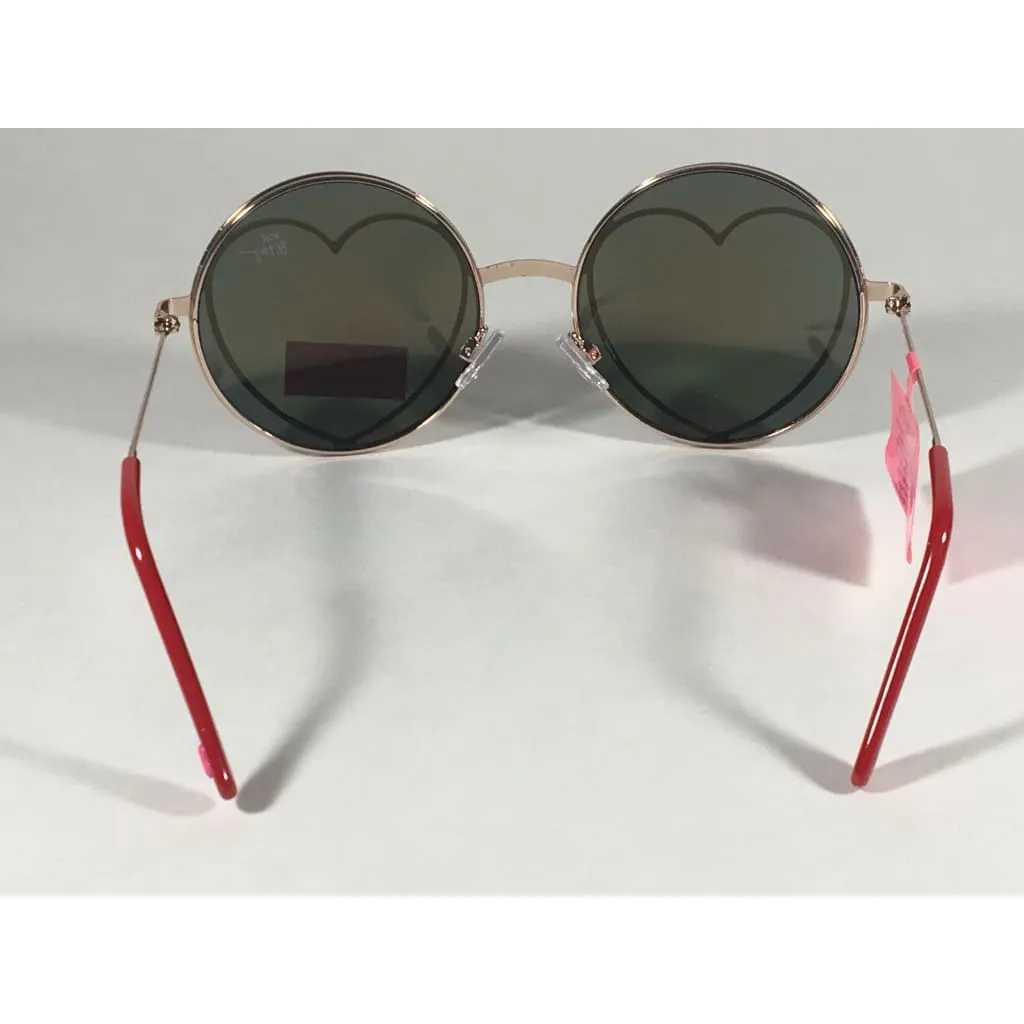 Betsey Johnson BJ465139 Round Heart Sunglasses Yellow Green Coral Flash Gold Red 55