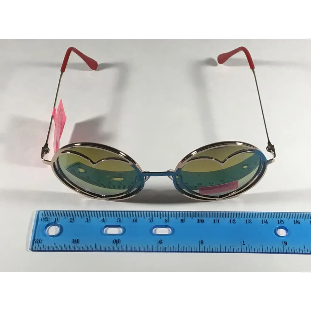 Betsey Johnson BJ465139 Round Heart Sunglasses Yellow Green Coral Flash Gold Red 55