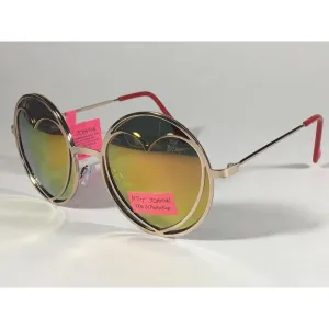 Betsey Johnson BJ465139 Round Heart Sunglasses Yellow Green Coral Flash Gold Red 55
