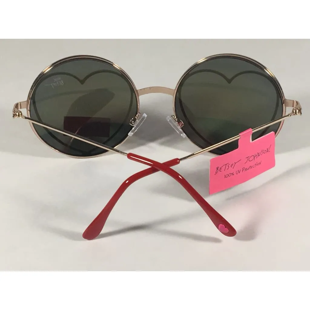 Betsey Johnson BJ465139 Round Heart Sunglasses Yellow Green Coral Flash Gold Red 55