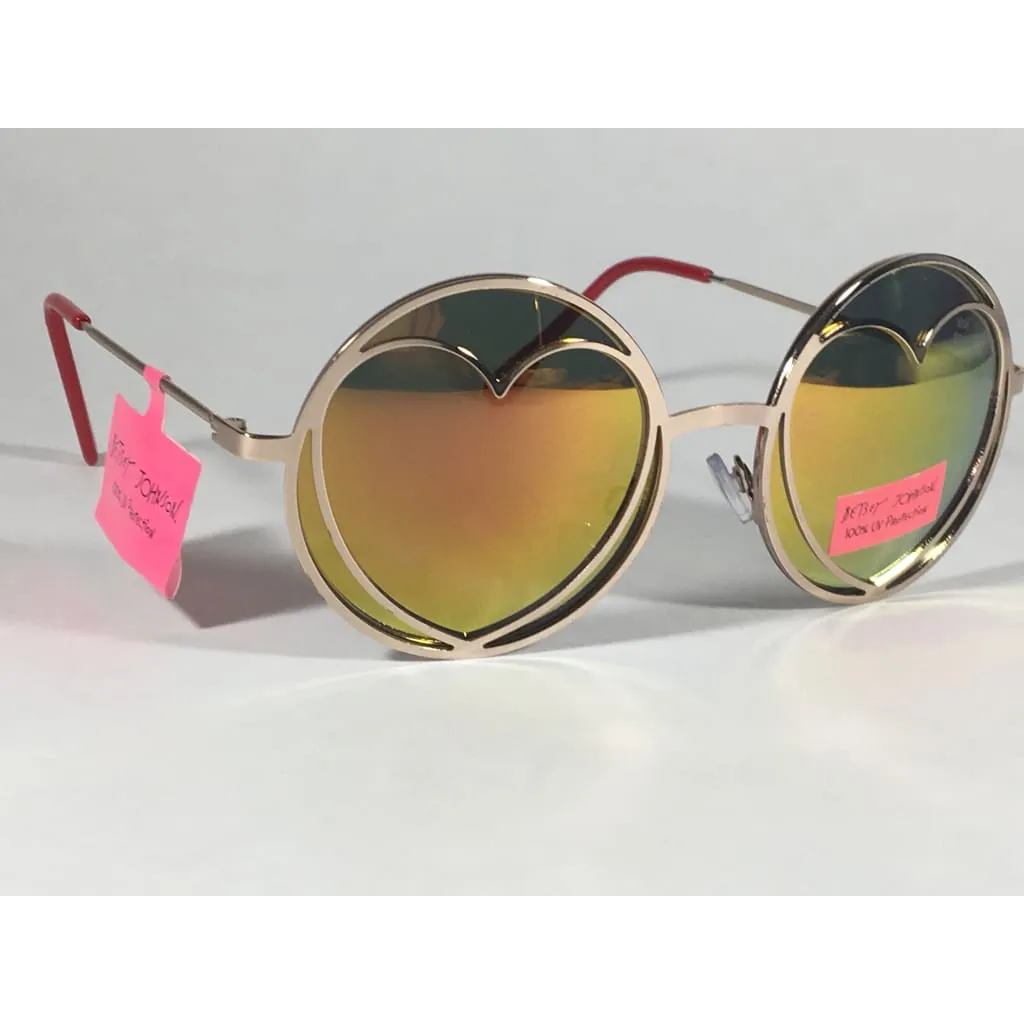 Betsey Johnson BJ465139 Round Heart Sunglasses Yellow Green Coral Flash Gold Red 55