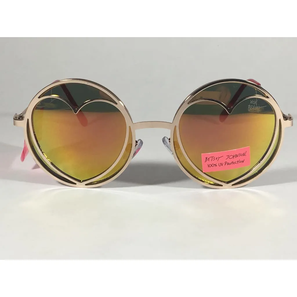 Betsey Johnson BJ465139 Round Heart Sunglasses Yellow Green Coral Flash Gold Red 55