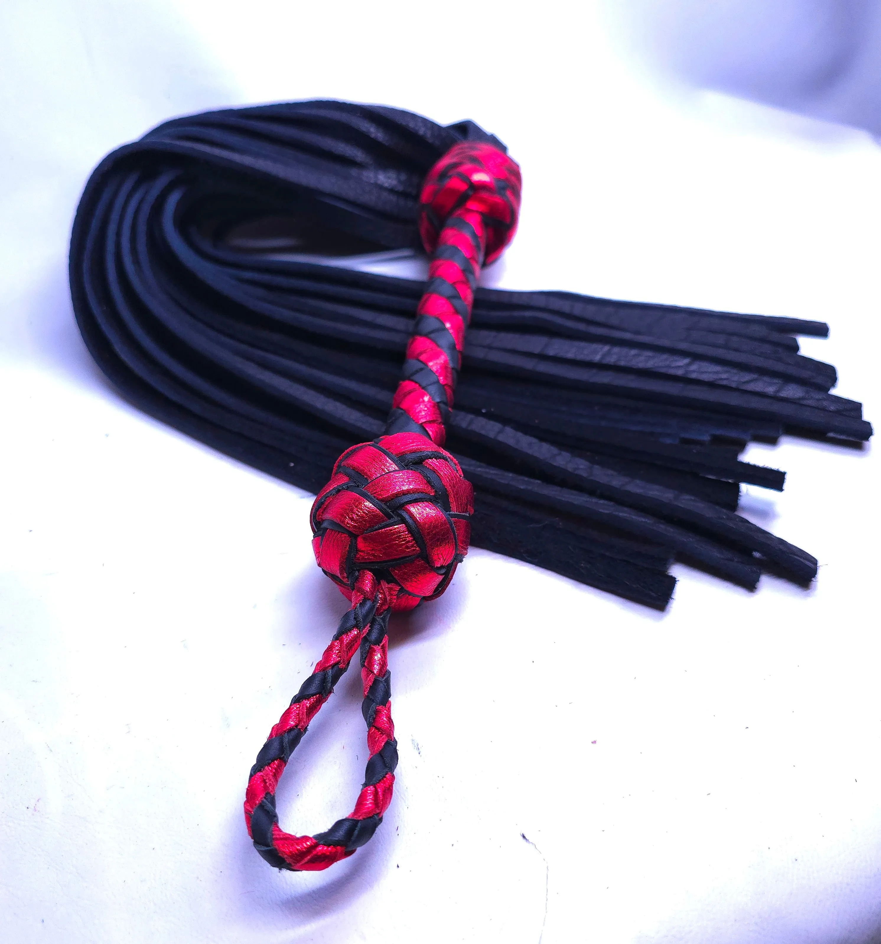 Black and Red Soft Bison Flogger- Large- In Stock