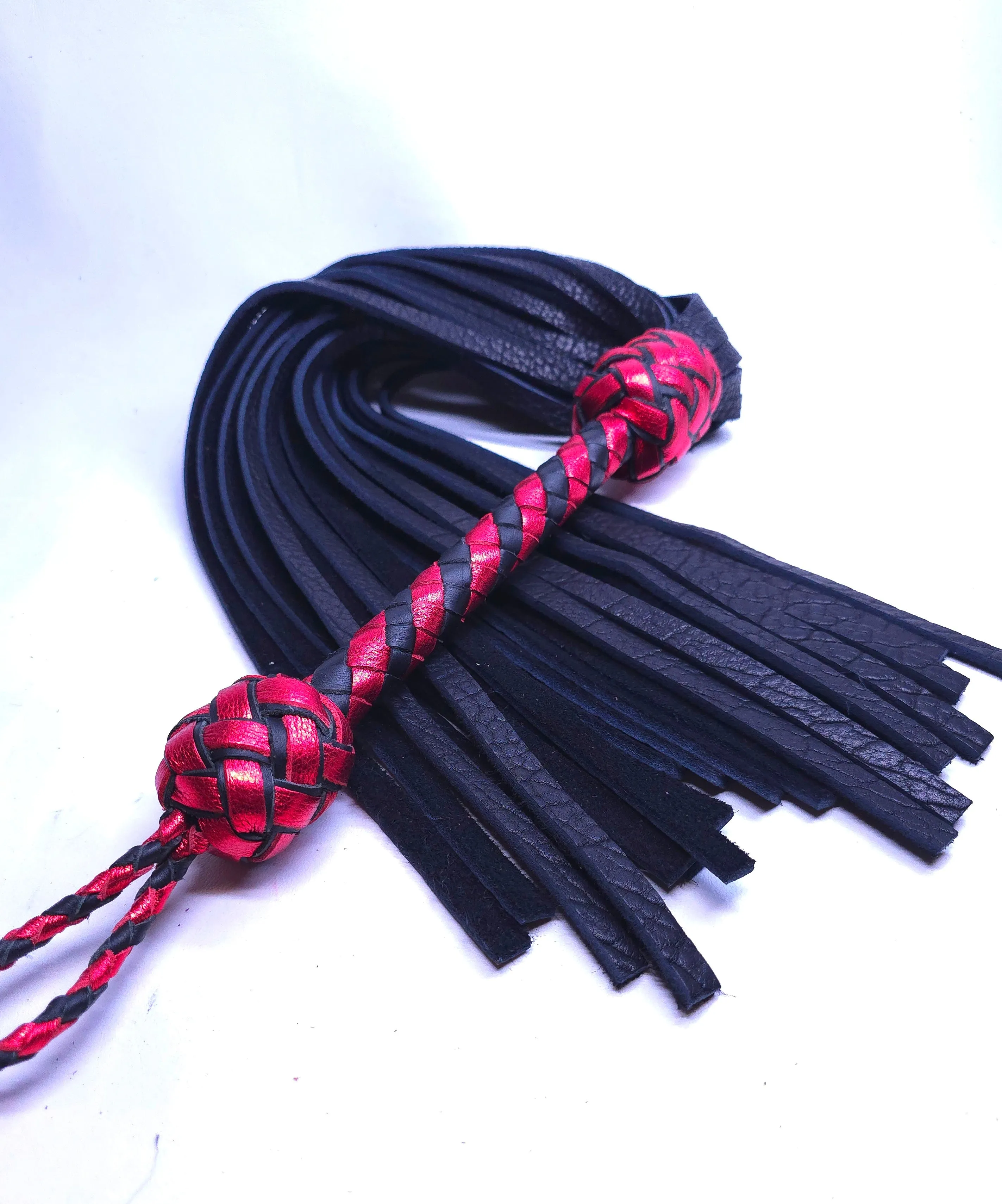 Black and Red Soft Bison Flogger- Large- In Stock