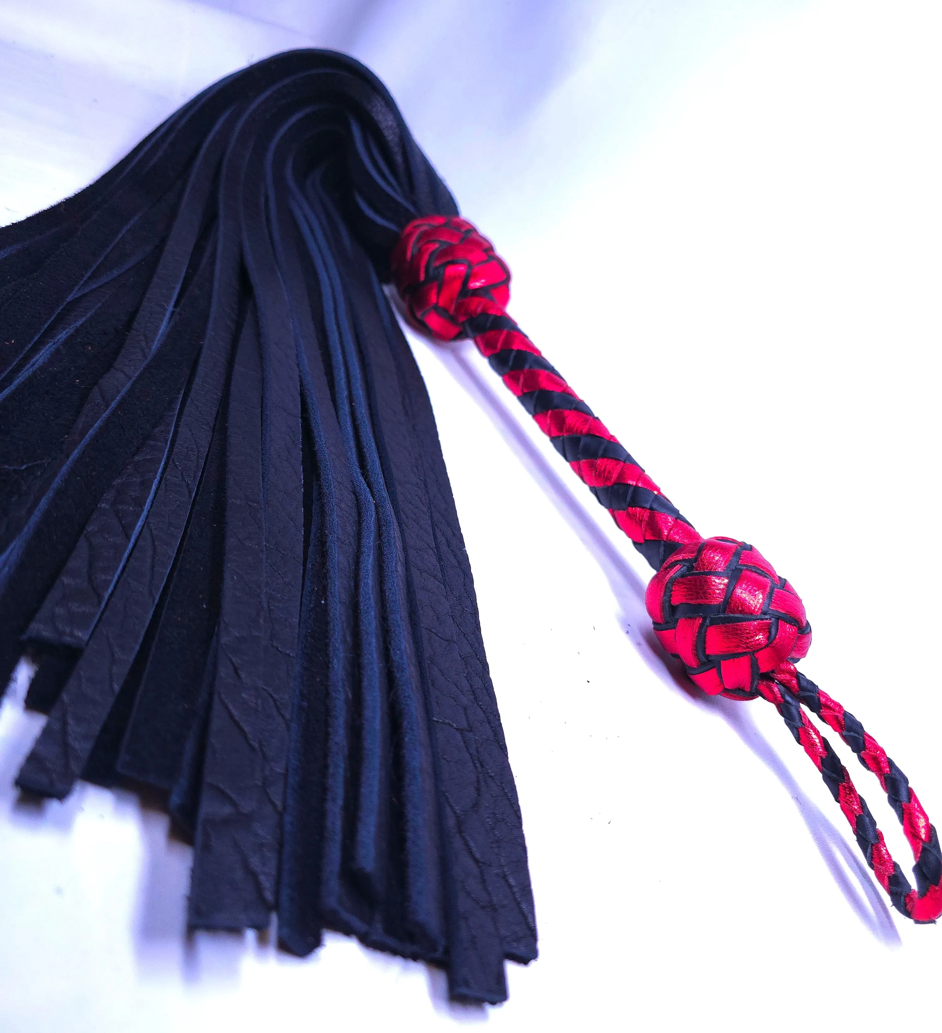 Black and Red Soft Bison Flogger- Large- In Stock
