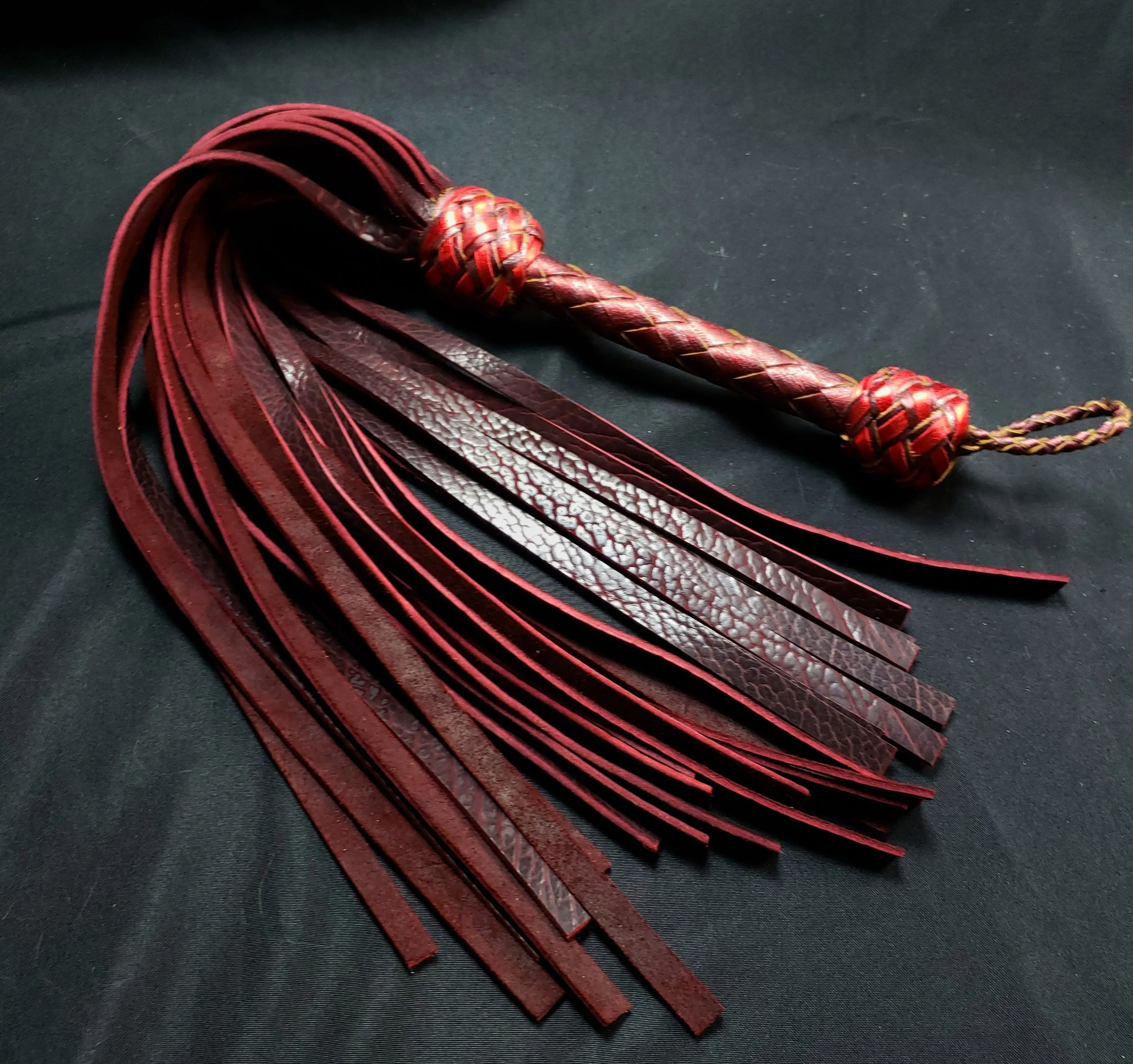Black Cherry Bison Leather Floggers XL- Made to Order