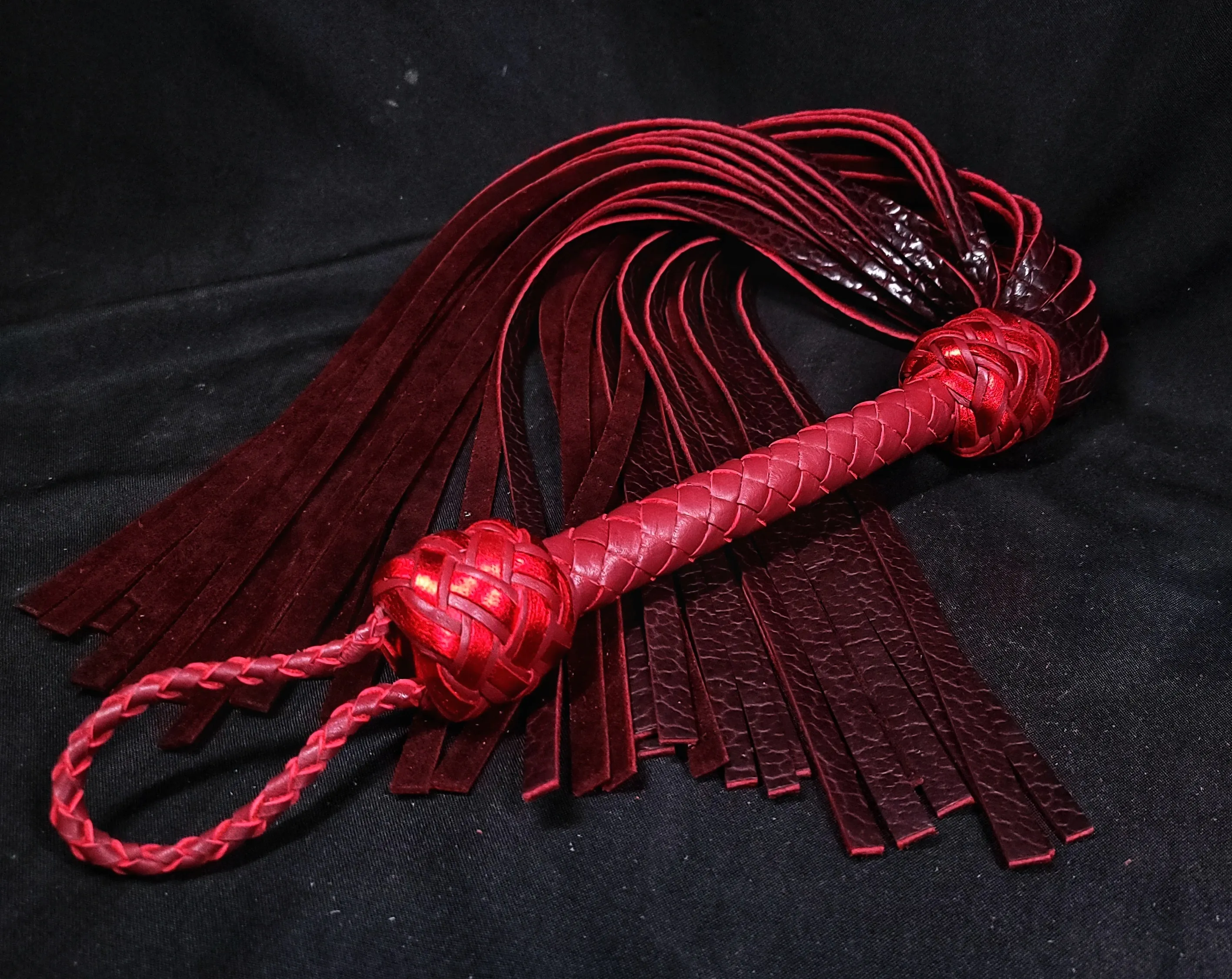 Black Cherry Bison Leather Floggers XL- Made to Order