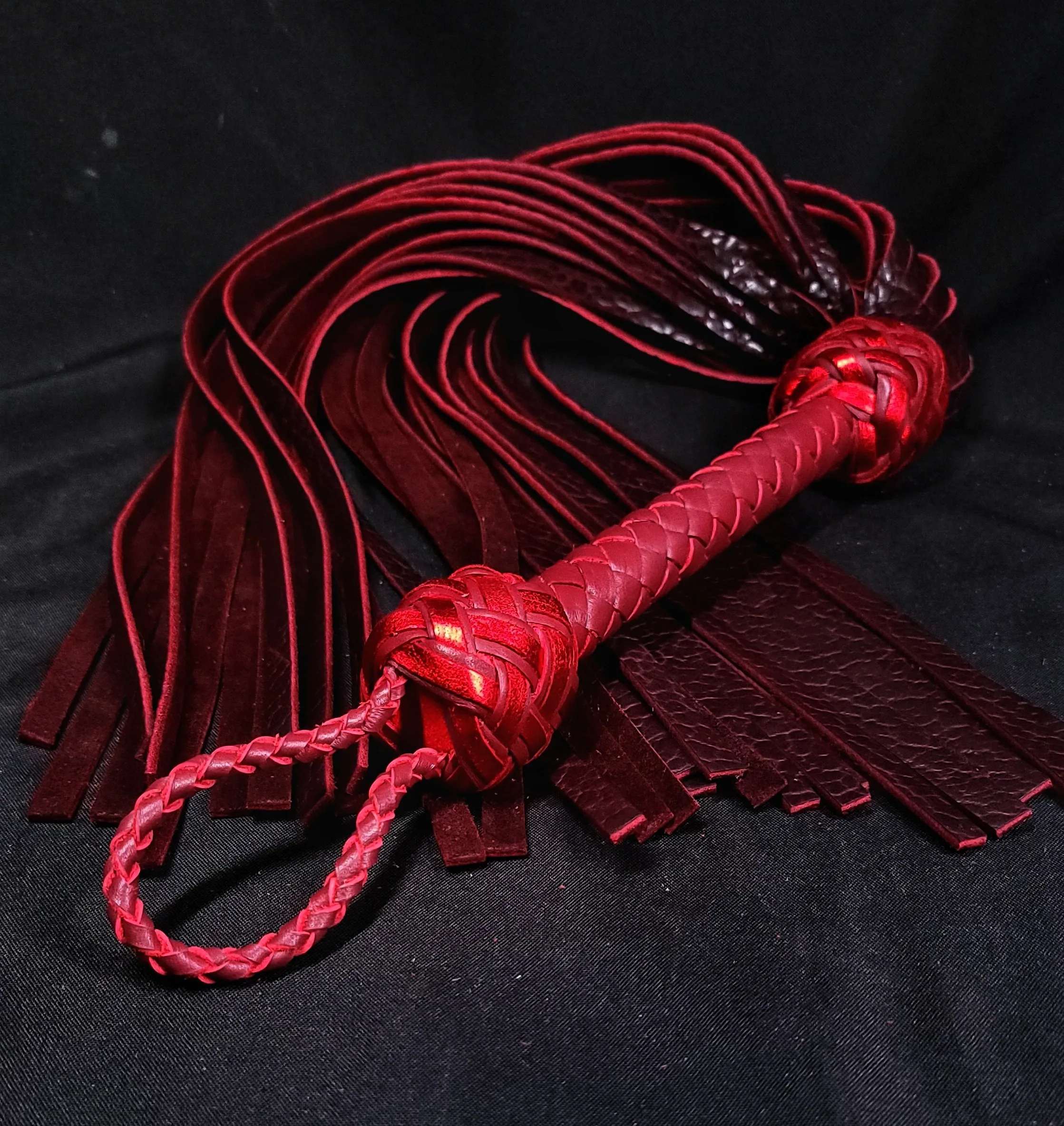 Black Cherry Bison Leather Floggers XL- Made to Order