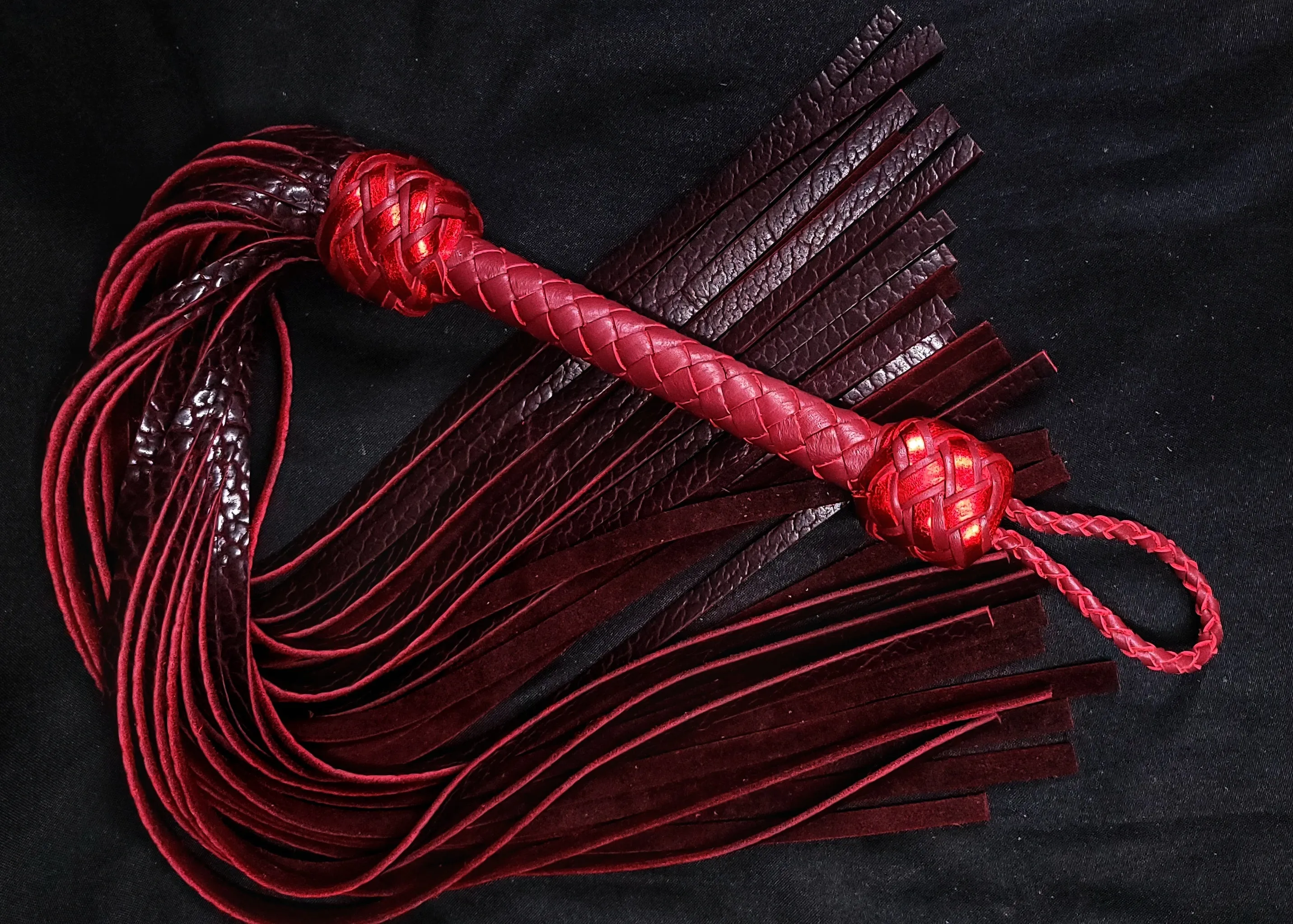 Black Cherry Bison Leather Floggers XL- Made to Order