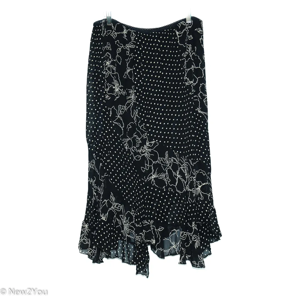 Black Floral & Polka Dot Flowy Skirt (Starina)
