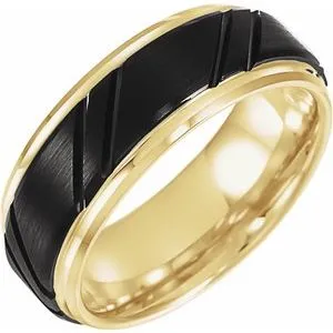 Black PVD & 18K Yellow Gold-Plated Tungsten 8 mm Grooved Band 7.5