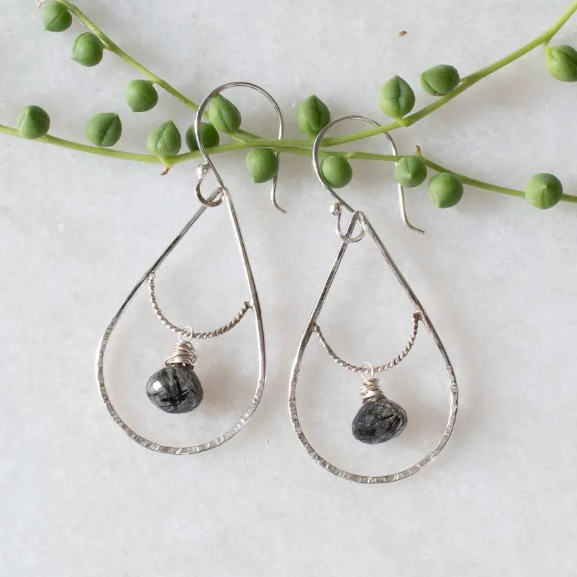 Black Rutile Peacock Earrings