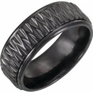 Black Titanium 8 mm Patterned Band Size 8.5