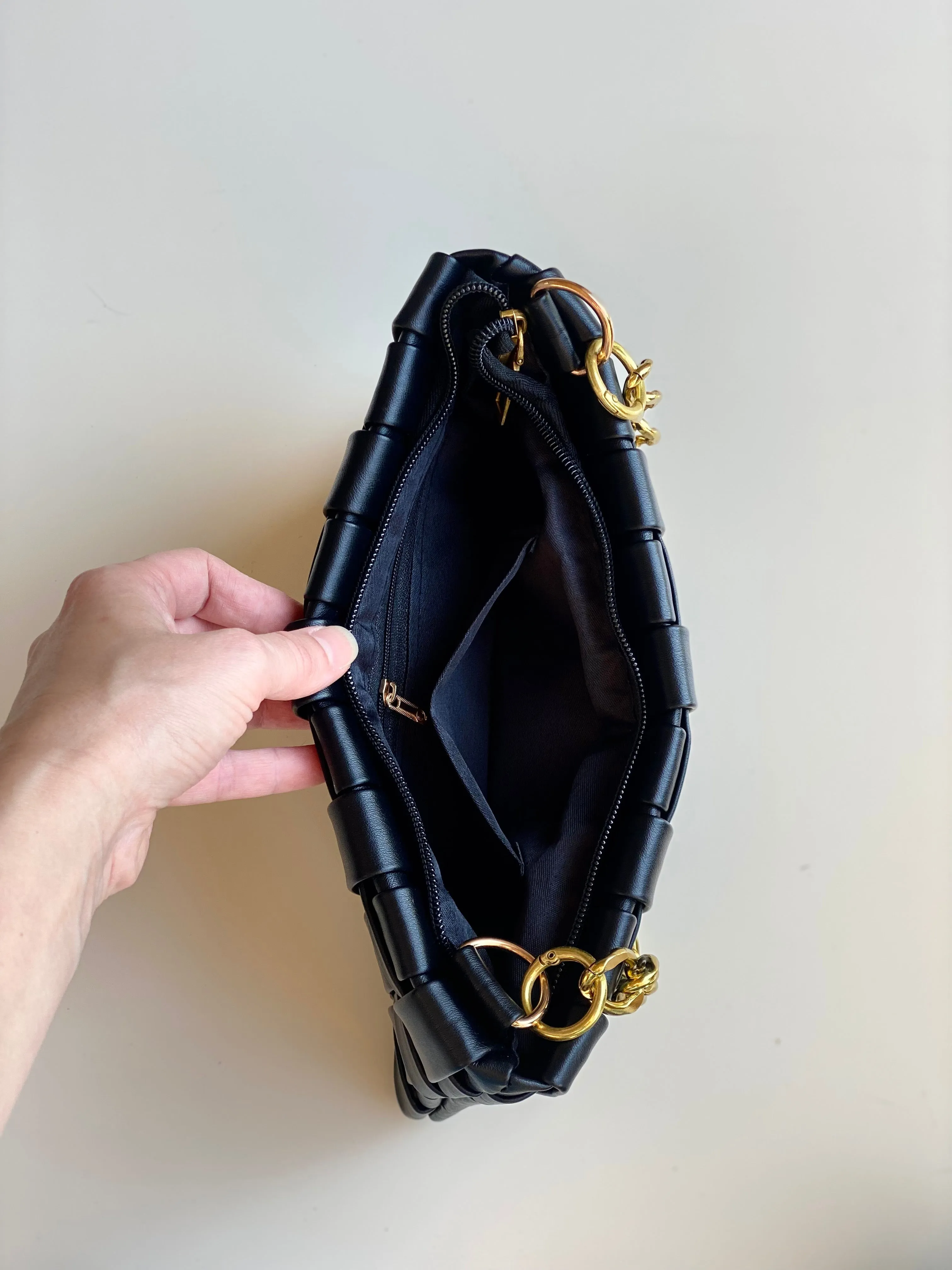 Black Woven Bag with Gold Chain