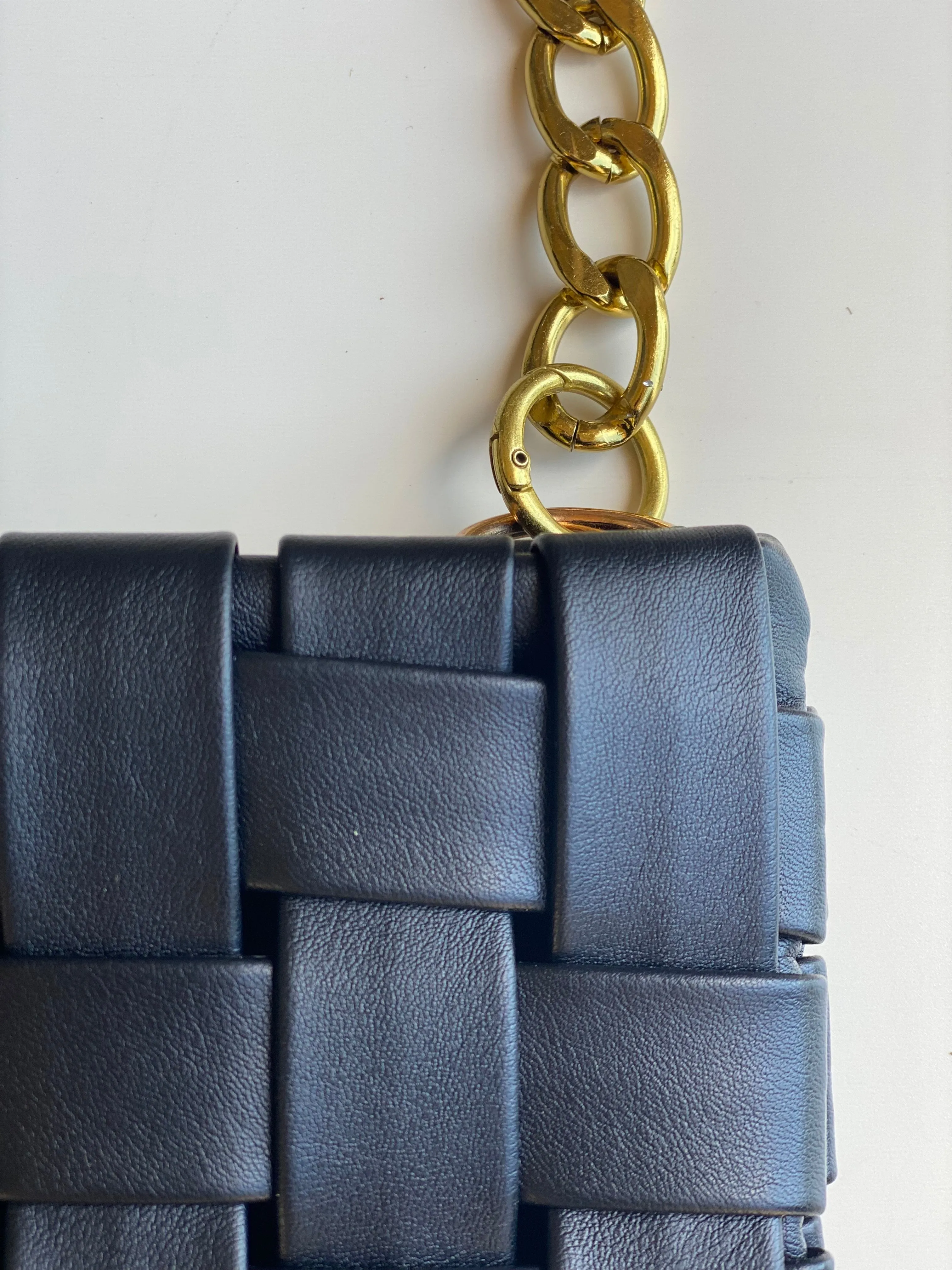 Black Woven Bag with Gold Chain