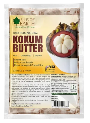 Bliss of earth 100% Pure Natural Kokum Butter Raw | Unrefined | Indian Great For Moisturized Skin,Nourishing Hair, Stretch Mark, DIY Product PETA Approved 100GM Refill Pack