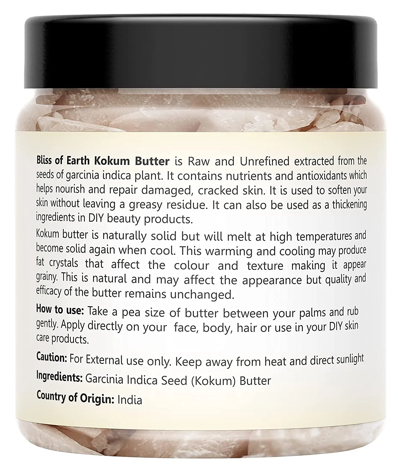 Bliss of earth 100% Pure Natural Kokum Butter Raw | Unrefined | Indian Great For Moisturized Skin,Nourishing Hair, Stretch Mark, DIY Product PETA Approved 100GM