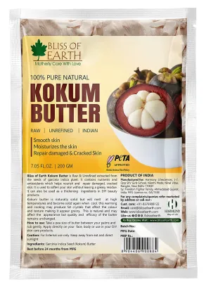 Bliss of earth 100% Pure Natural Kokum Butter Raw | Unrefined | Indian Great For Moisturized Skin,Nourishing Hair, Stretch Mark, DIY Product PETA Approved 200GM Refill Pack