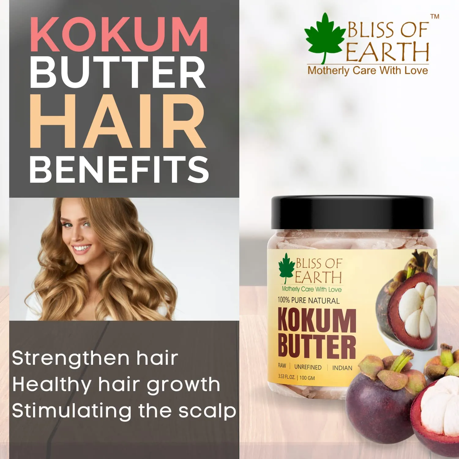 Bliss of earth 100% Pure Natural Kokum Butter Raw | Unrefined | Indian Great For Moisturized Skin,Nourishing Hair, Stretch Mark, DIY Product PETA Approved 500GM
