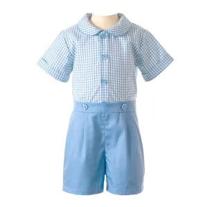 Blue Gingham Shirt and Short Set