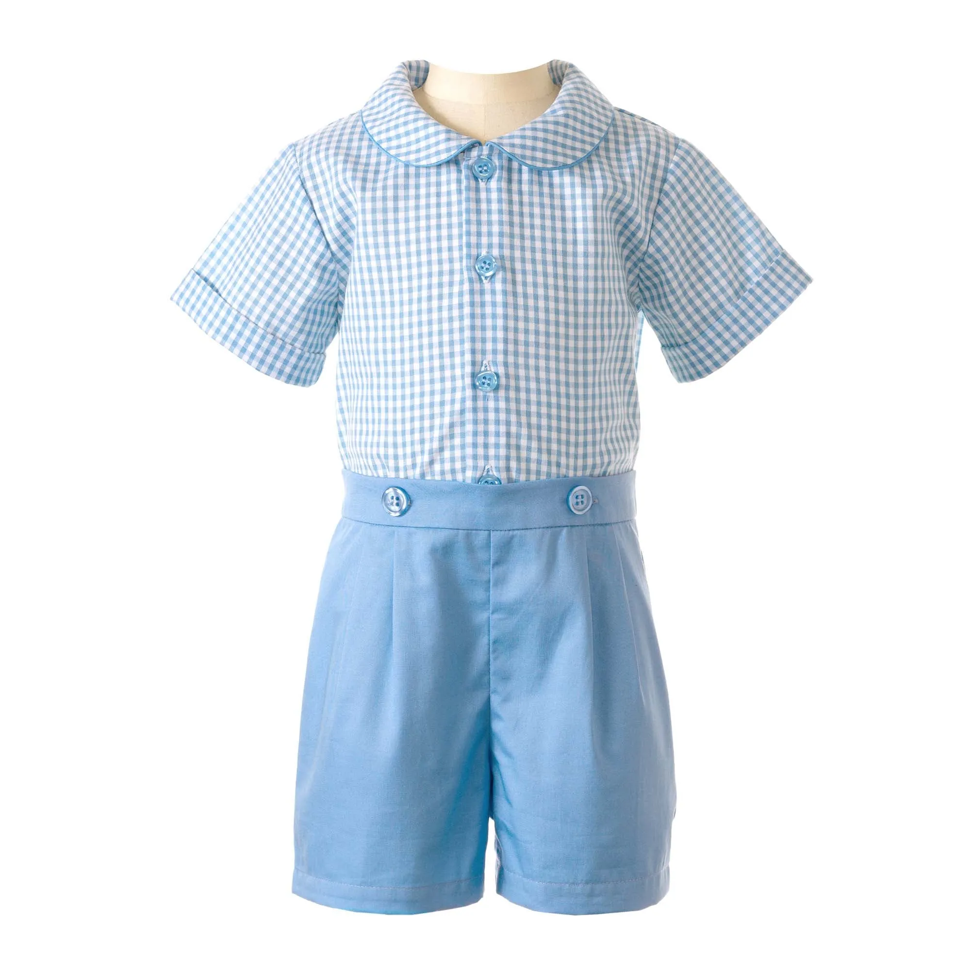 Blue Gingham Shirt and Short Set