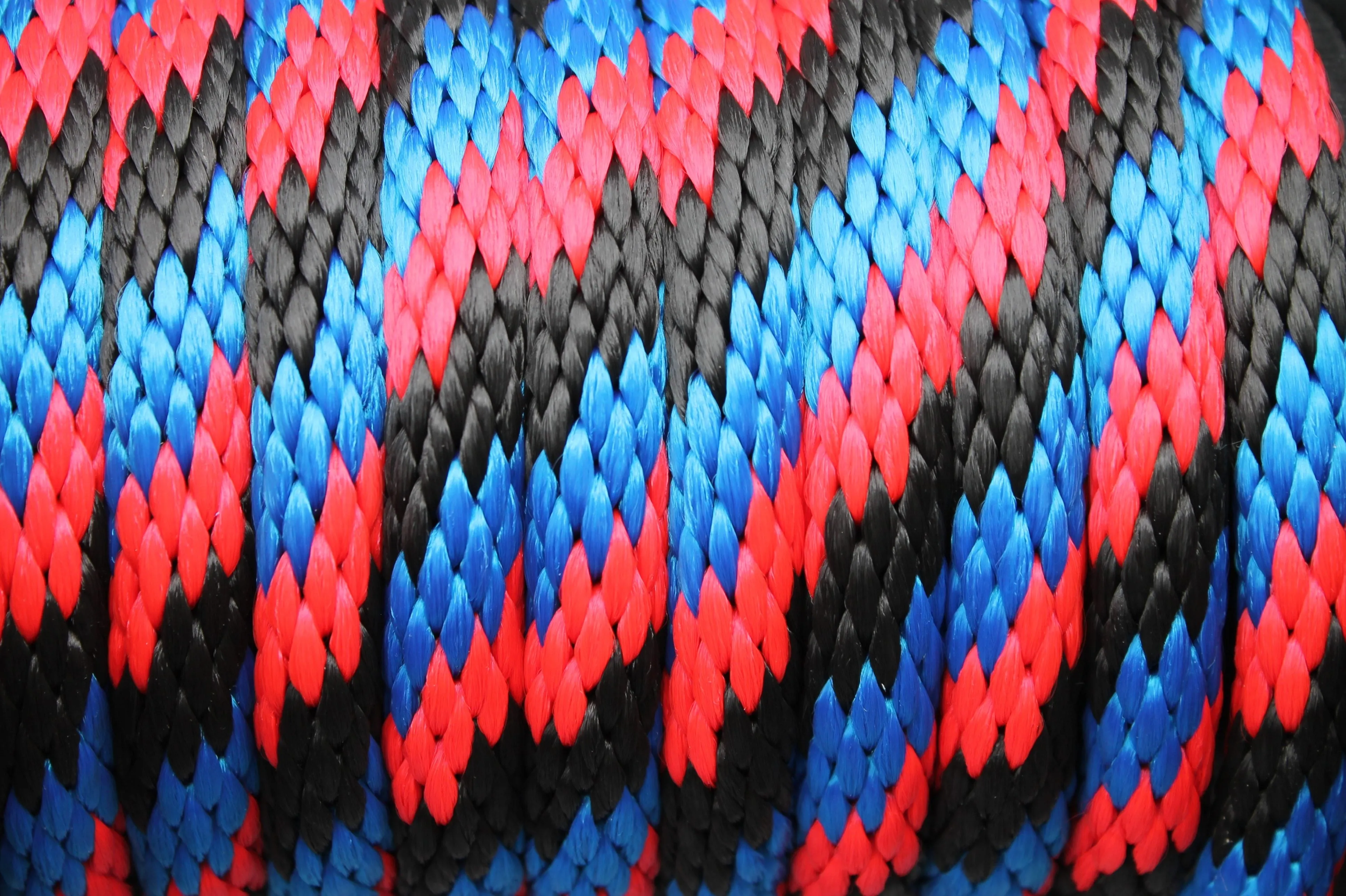 Blue, Red, and Black Solid Braided Multifilament Polypropylene Rope