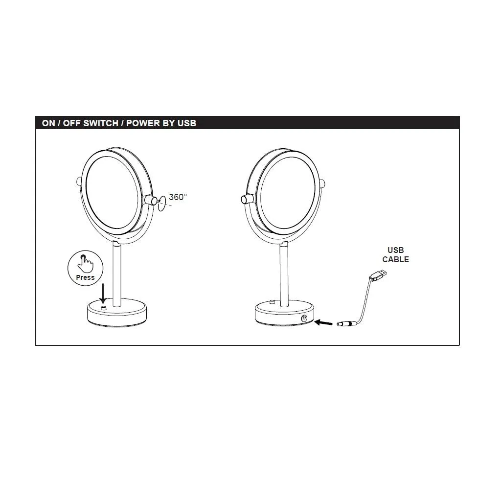 Bologna 10X Led Make-Up Mirror - Free Standing - 7" Stainless Steel/Matt Black
