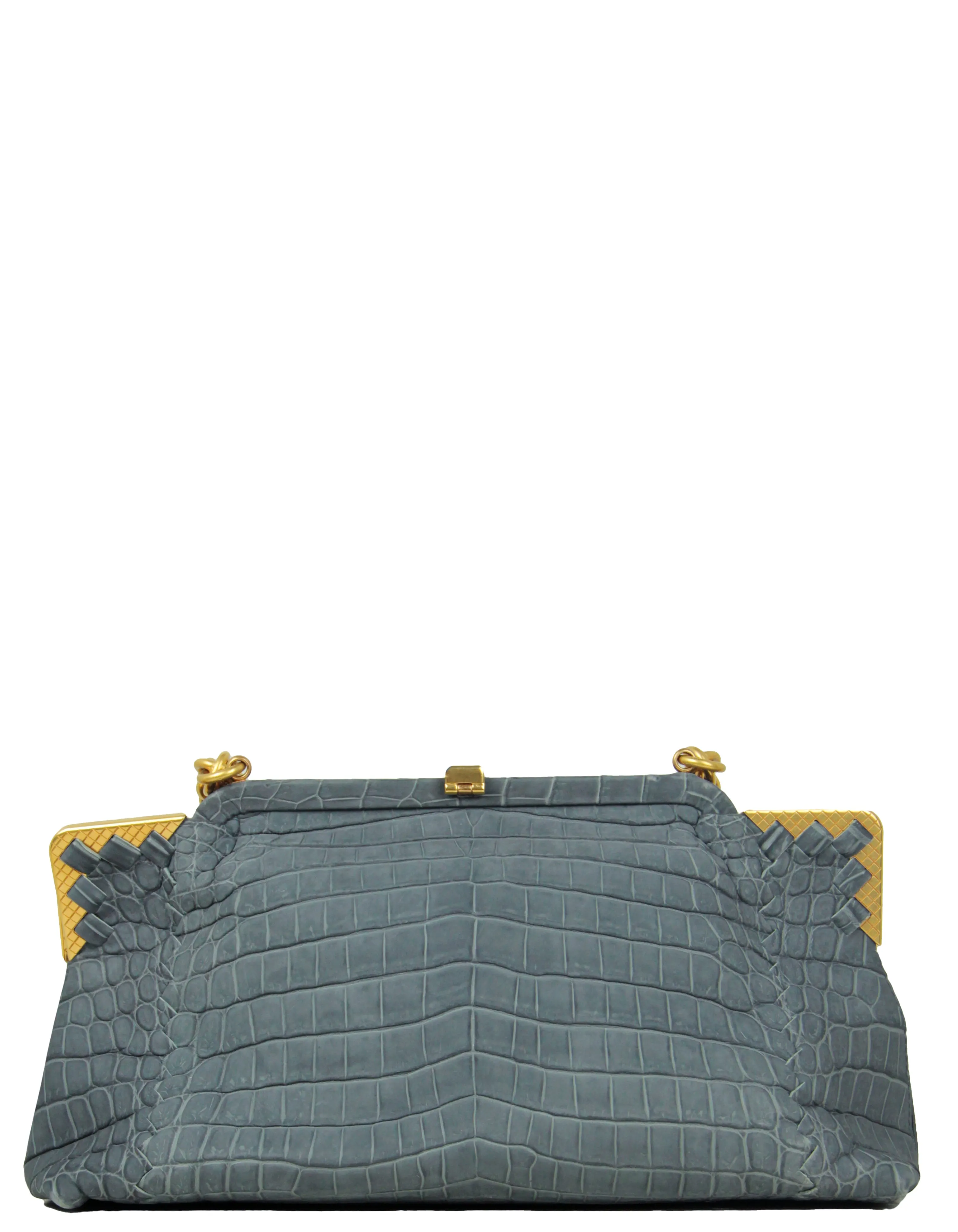 Bottega Veneta Blue/Grey Crocodile Frame Bag