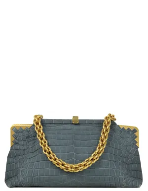 Bottega Veneta Blue/Grey Crocodile Frame Bag