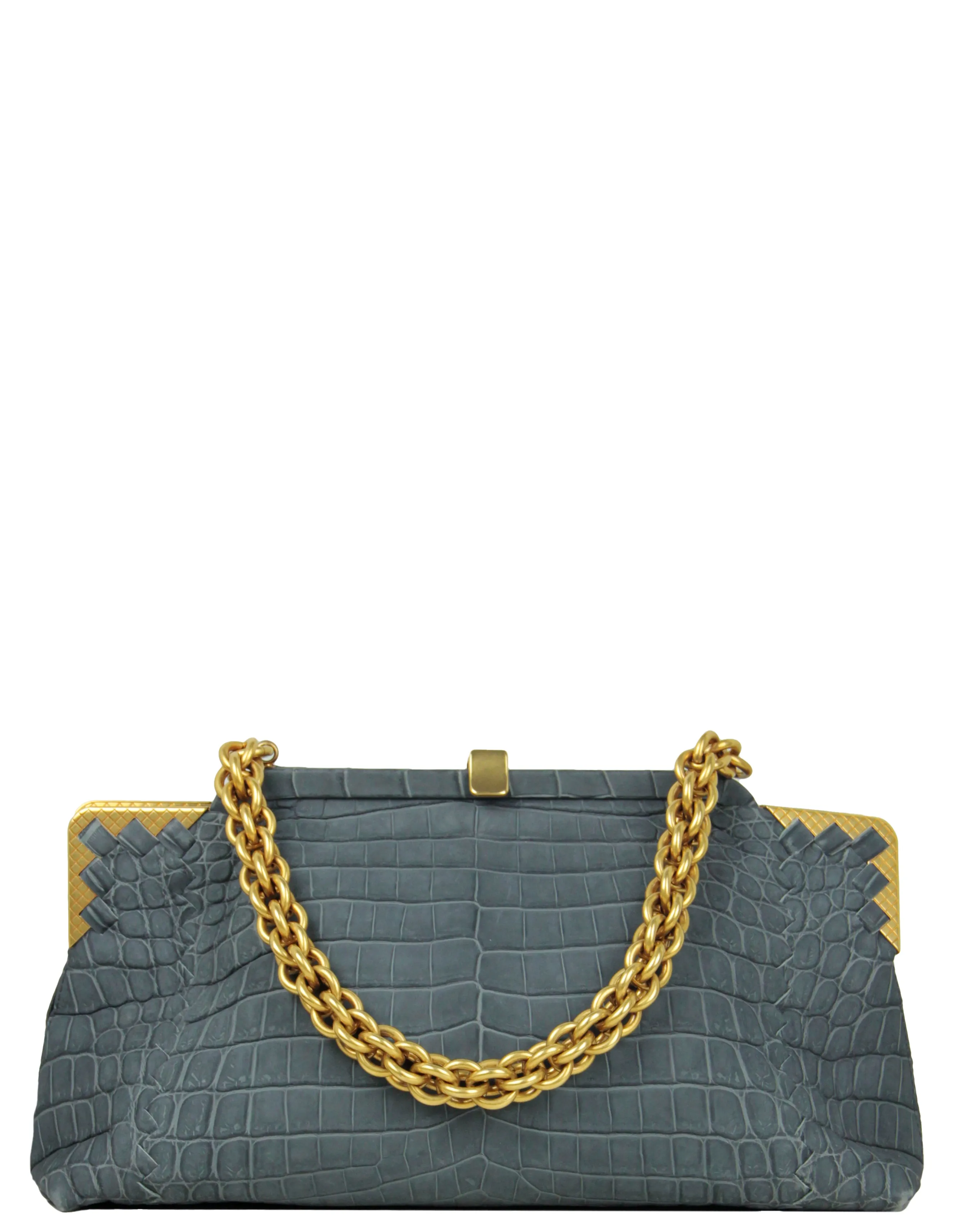 Bottega Veneta Blue/Grey Crocodile Frame Bag
