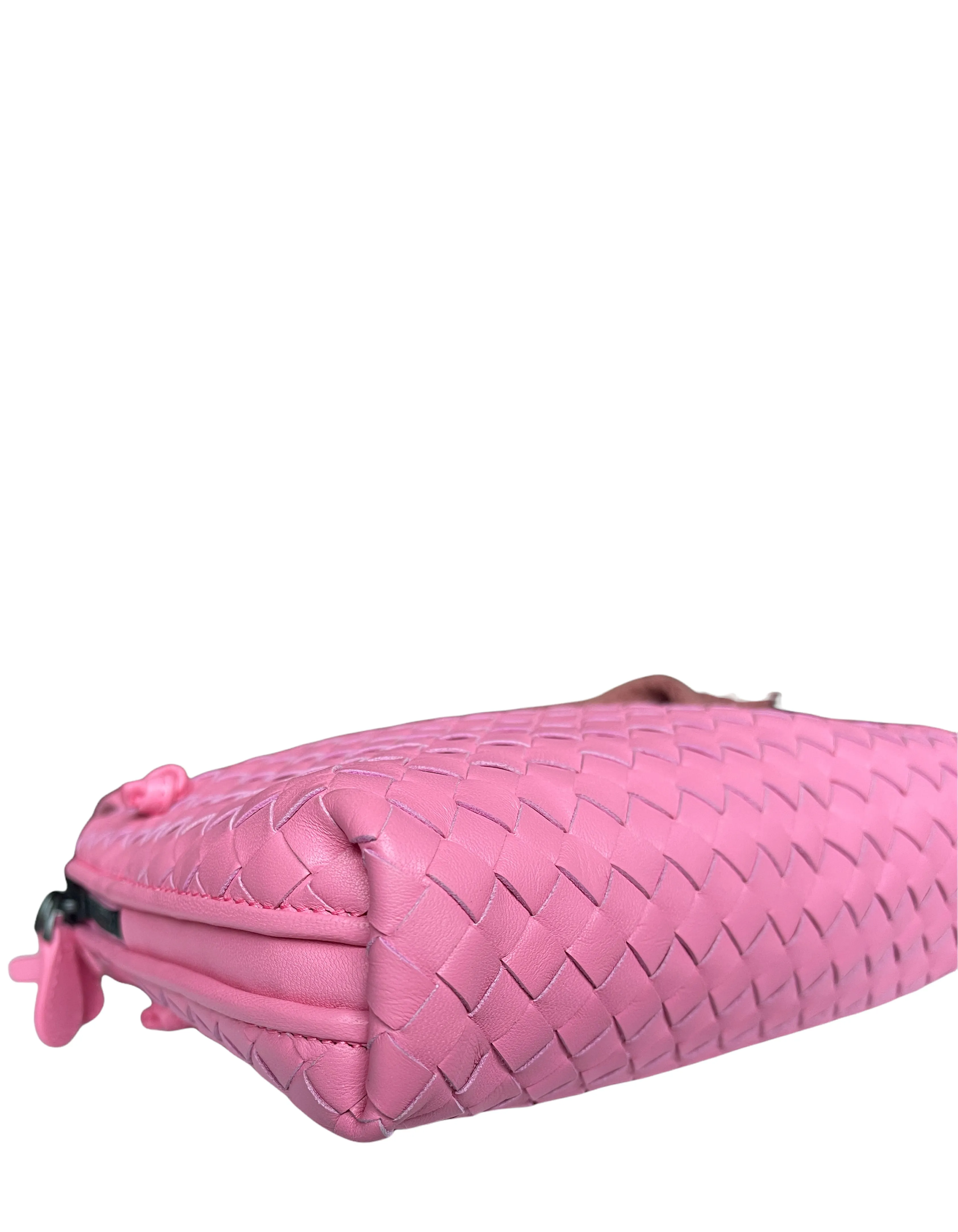 Bottega Veneta Pink Nappa Intrecciato Nodini Crossbody Bag