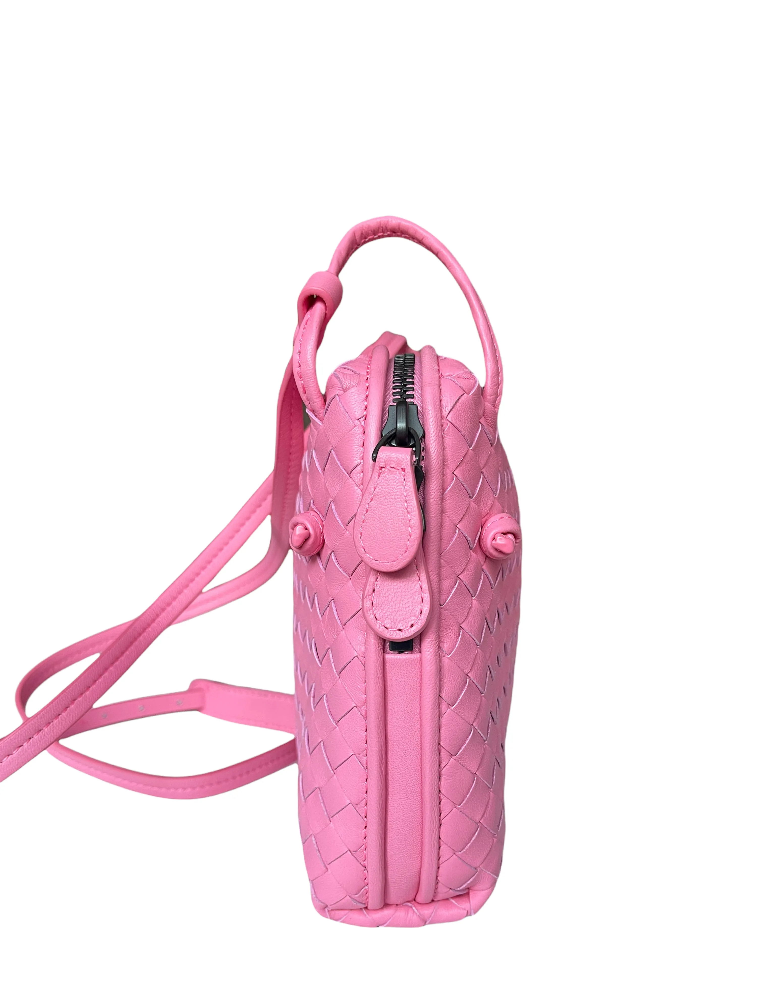 Bottega Veneta Pink Nappa Intrecciato Nodini Crossbody Bag