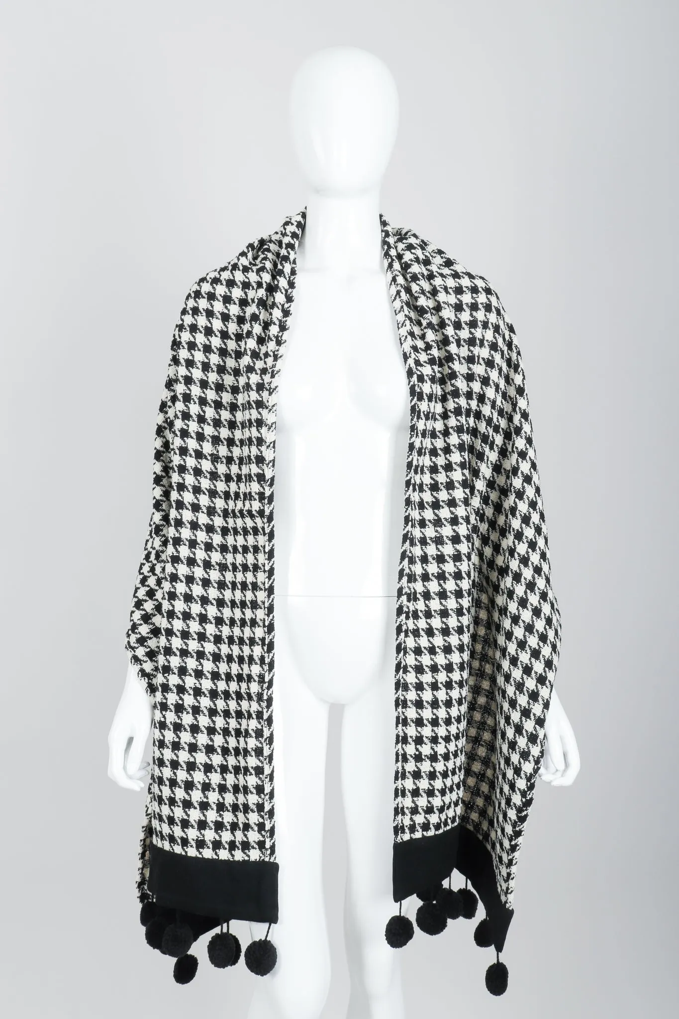 Bouclé Houndstooth Pom Pom Shawl