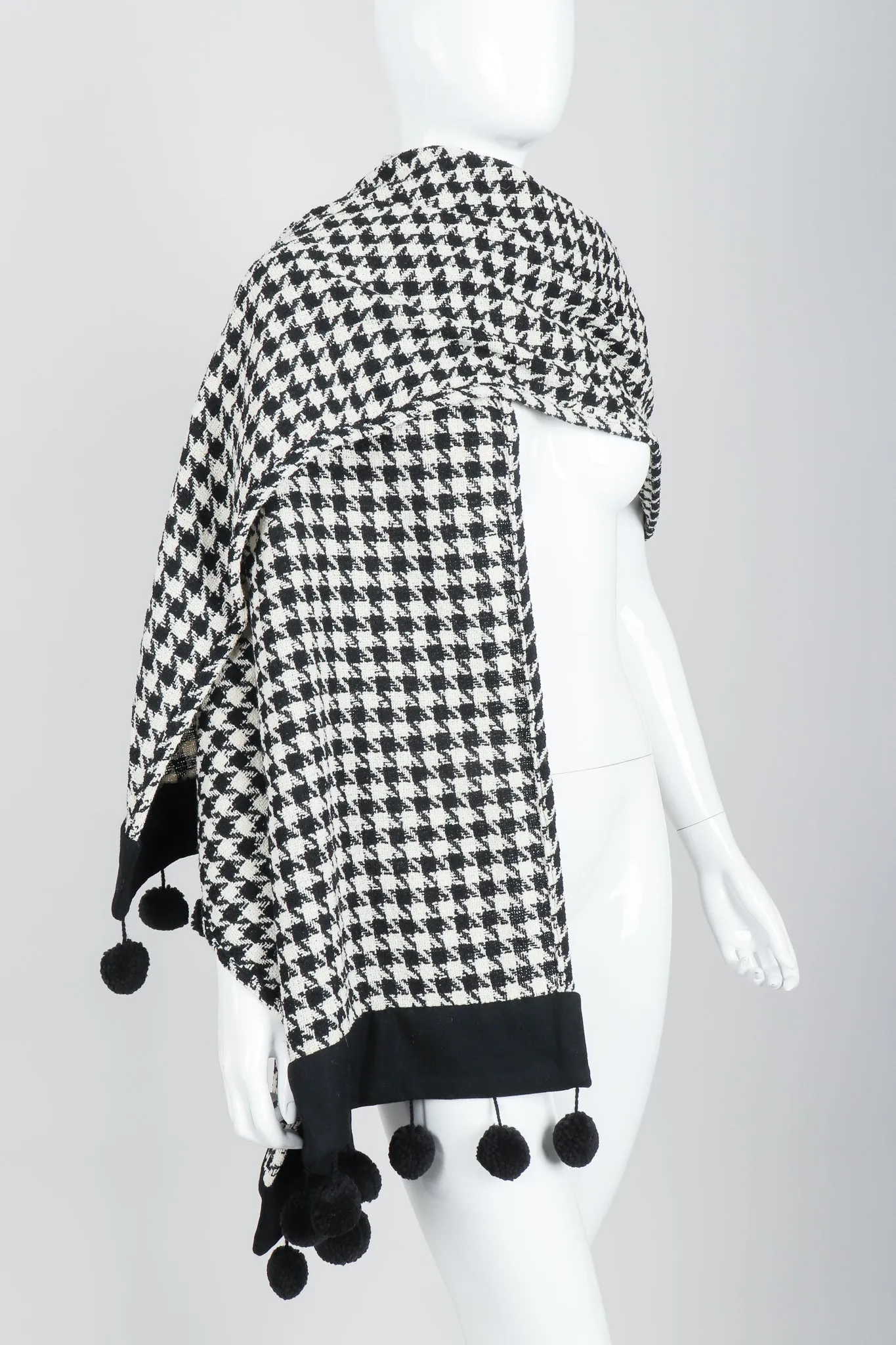 Bouclé Houndstooth Pom Pom Shawl