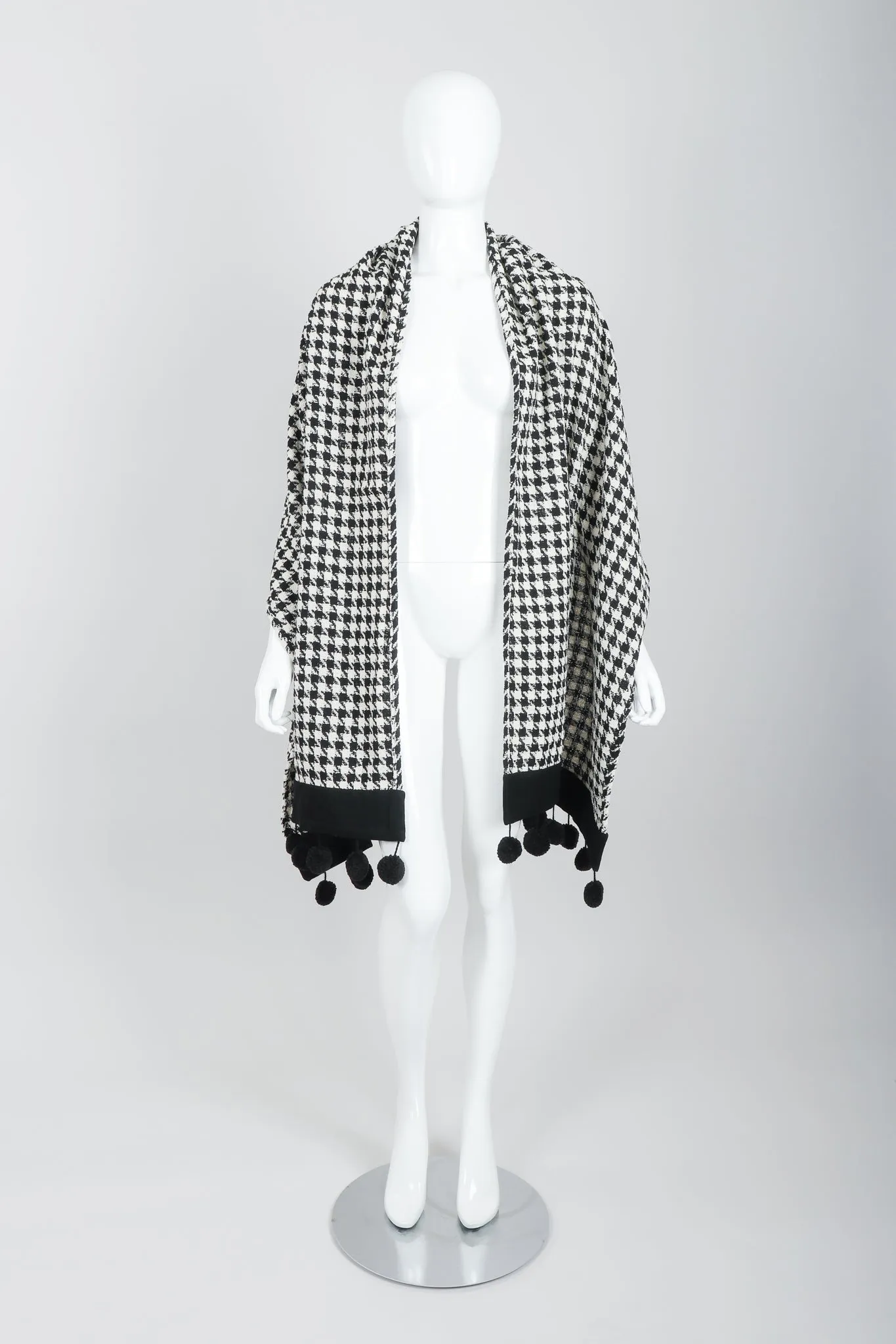 Bouclé Houndstooth Pom Pom Shawl