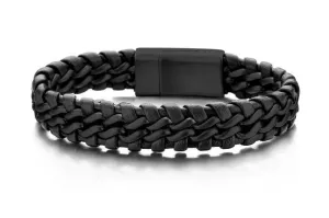 Bracelet Braided Leather & Black Stainless Steel - 7FB-0064