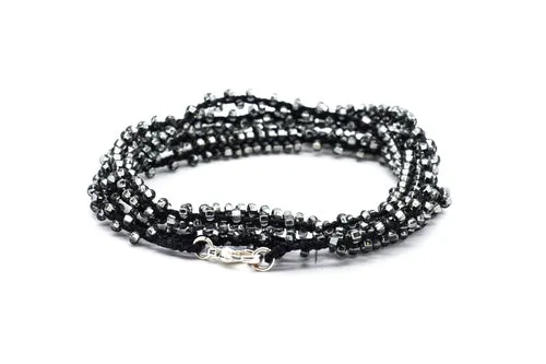 Braided 32" Patterned Beaded Necklaces Silver, Turquoise, & Black