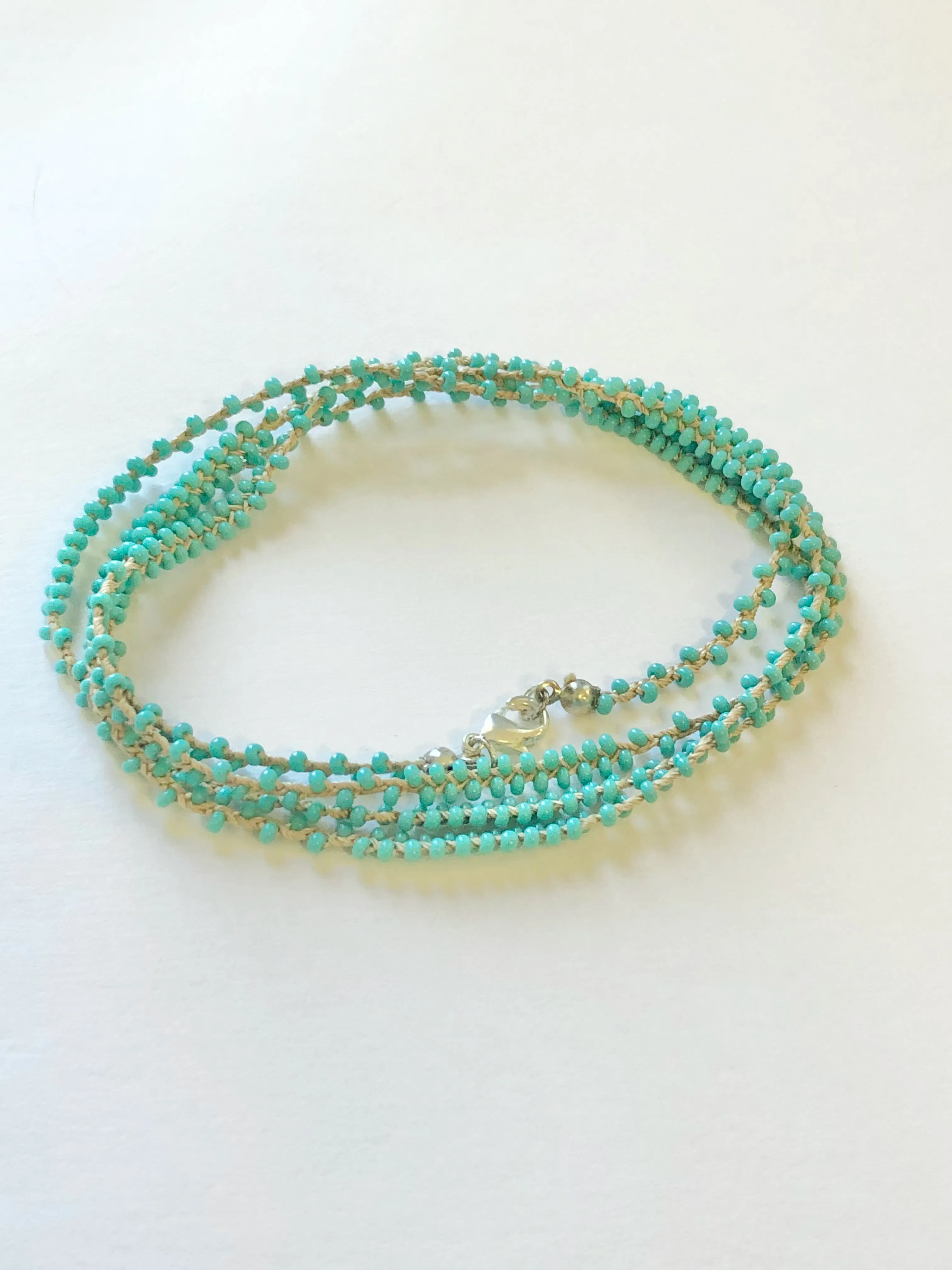 Braided 32" Patterned Beaded Necklaces Silver, Turquoise, & Black