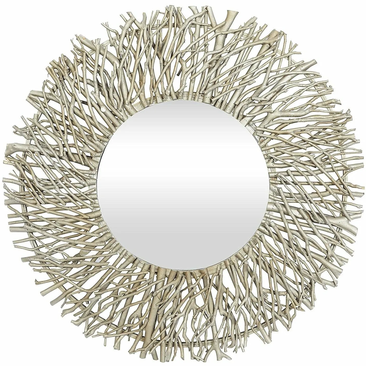 Branches Contemporary Wall Mirror in Silver, 34"