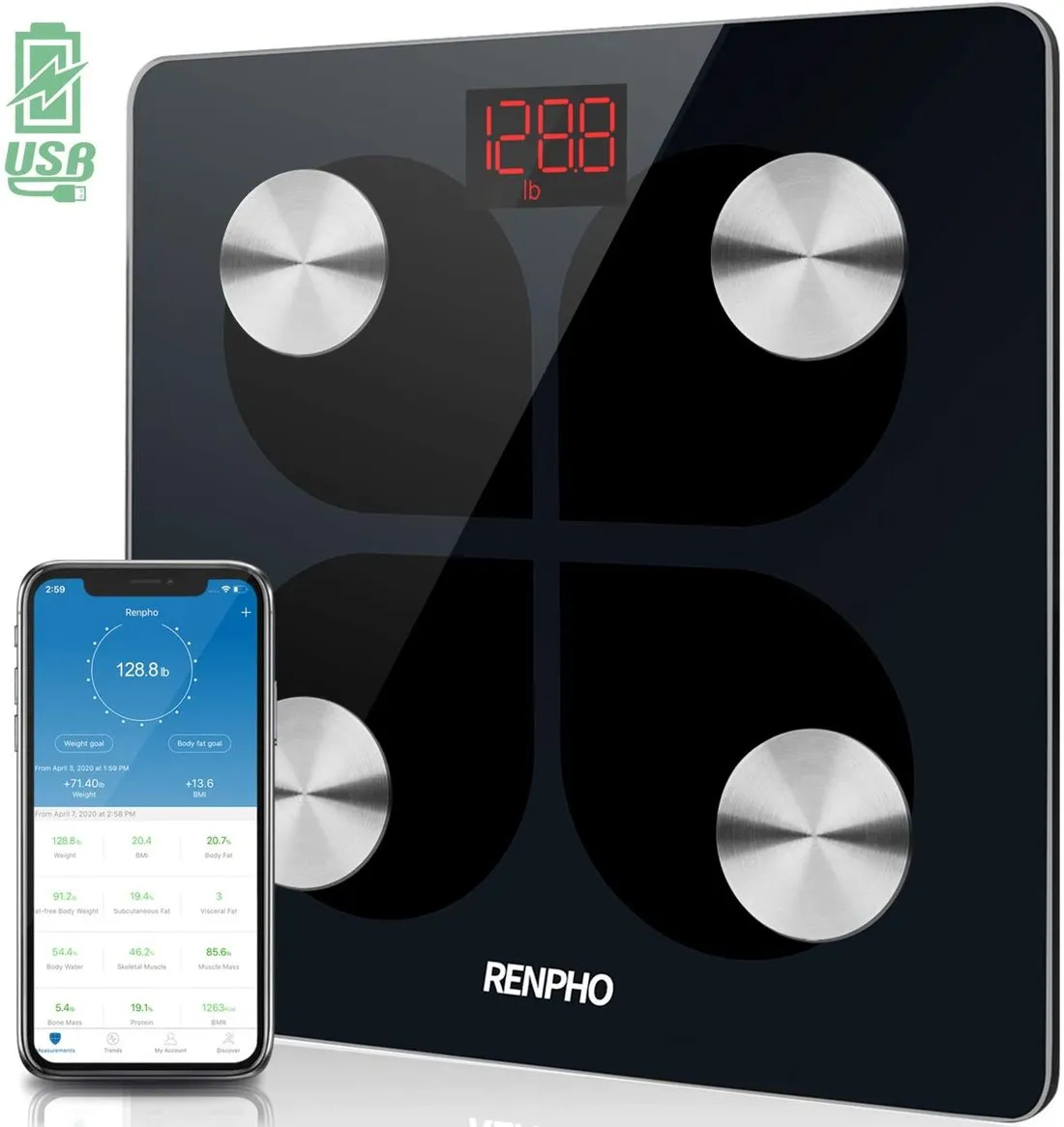 Brand new in box! RENPHO Bluetooth Rechargeable Smart Scale Digital Weight BMI Scale Smartphone Model: ES-28ML (Black)